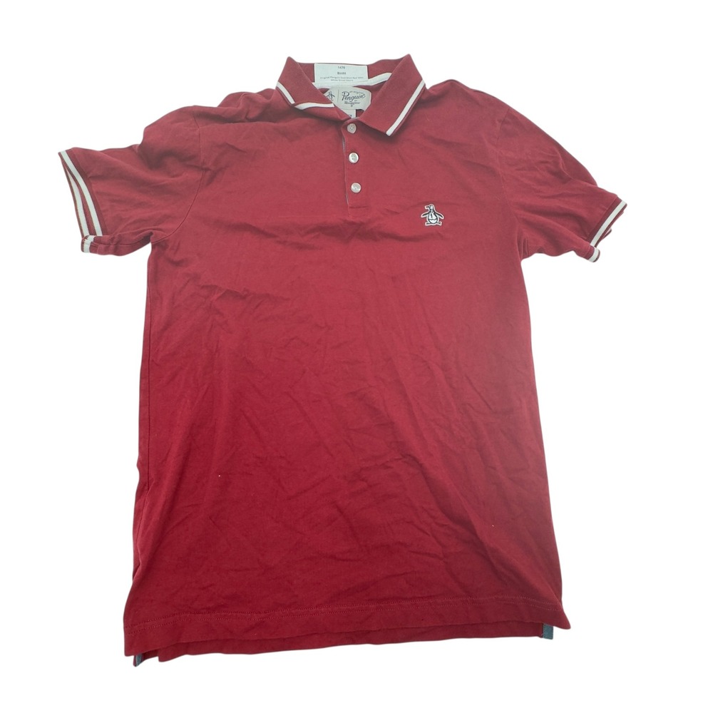 Original Penguin Polo Shirt Mens Small Red Excellent Tipped Golf Short‎ Sleeve